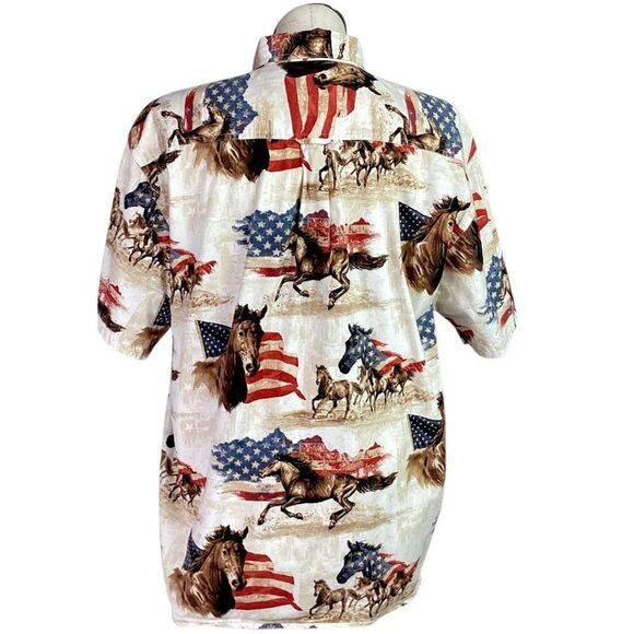 Bit & Bridle Shirt Mens XL Ivory Western US Flag Horse Rodeo Cowboy Patriotic - Picture 4 of 6